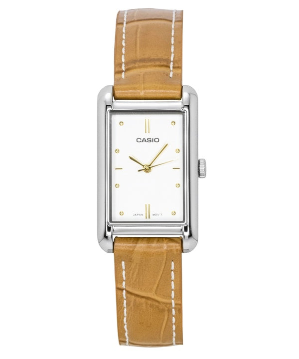 Montre Casio analogique pour femme, bracelet en cuir, cadran argenté, mouvement à quartz LTP-B171L-7A2