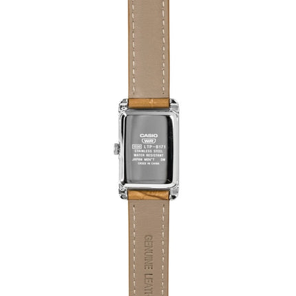 Montre Casio analogique pour femme, bracelet en cuir, cadran argenté, mouvement à quartz LTP-B171L-7A2