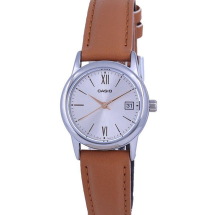 Montre Casio à cadran argenté en acier inoxydable à quartz analogique LTP-V002L-7B3 LTPV002L-7 pour femme