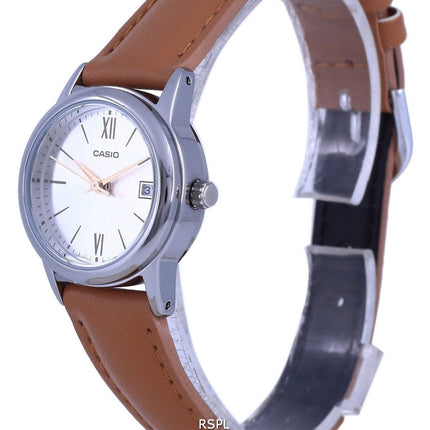 Montre Casio à cadran argenté en acier inoxydable à quartz analogique LTP-V002L-7B3 LTPV002L-7 pour femme