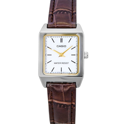 Montre pour femme Casio Standard analogique avec bracelet en cuir et cadran blanc à quartz LTP-V007L-7E2
