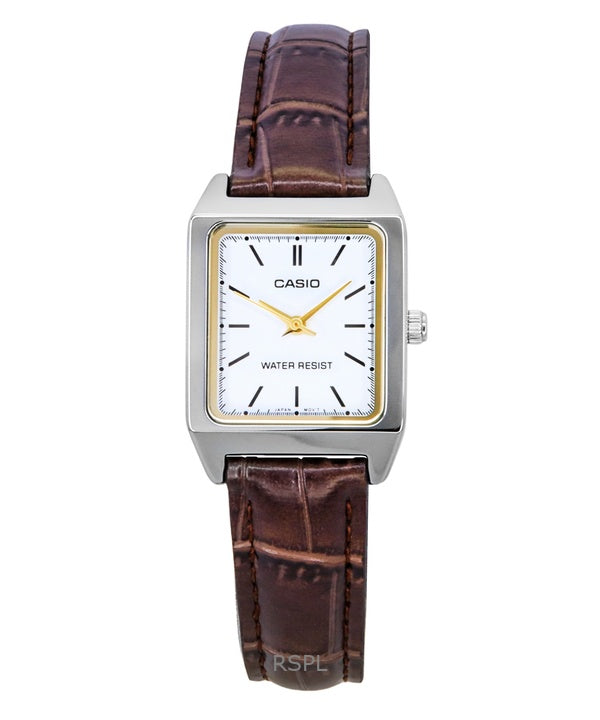 Montre pour femme Casio Standard analogique avec bracelet en cuir et cadran blanc à quartz LTP-V007L-7E2