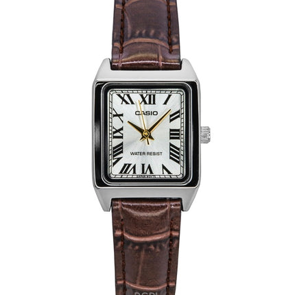 Montre analogique Casio Standard pour femme, bracelet en cuir, cadran argenté, quartz LTP-V007L-9B