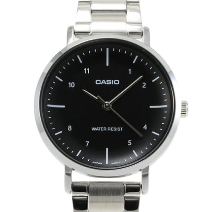 Montre analogique Casio Standard en acier inoxydable avec cadran noir et quartz LTP-VT03D-1B pour femme