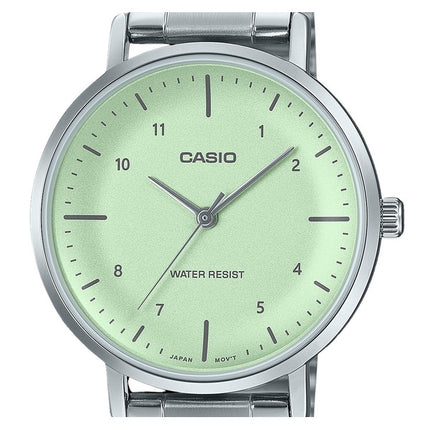 Montre analogique Casio Standard en acier inoxydable avec cadran vert menthe et quartz LTP-VT03D-3B pour femme