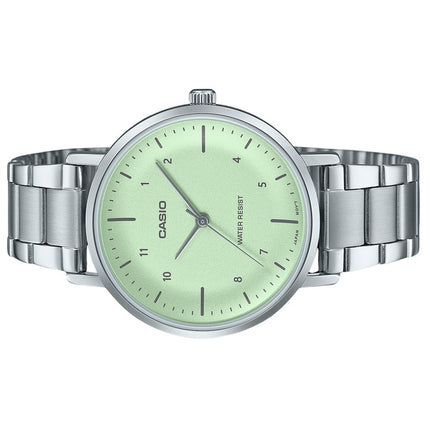 Montre analogique Casio Standard en acier inoxydable avec cadran vert menthe et quartz LTP-VT03D-3B pour femme