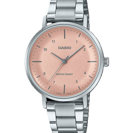 Montre analogique Casio Standard en acier inoxydable avec cadran saumon et quartz LTP-VT03D-4B pour femme