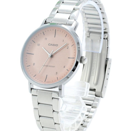 Montre analogique Casio Standard en acier inoxydable avec cadran saumon et quartz LTP-VT03D-4B pour femme