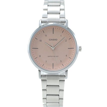 Montre analogique Casio Standard en acier inoxydable avec cadran saumon et quartz LTP-VT03D-4B pour femme