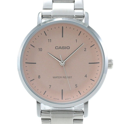 Montre analogique Casio Standard en acier inoxydable avec cadran saumon et quartz LTP-VT03D-4B pour femme