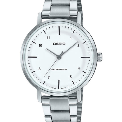 Montre analogique Casio Standard en acier inoxydable avec cadran blanc et quartz LTP-VT03D-7B pour femme