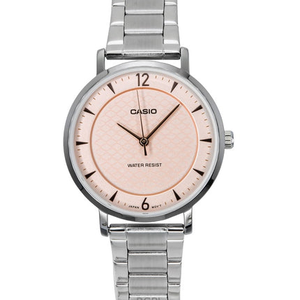 Montre analogique Casio Standard en acier inoxydable avec cadran saumon et quartz LTP-VT04D-4A pour femme
