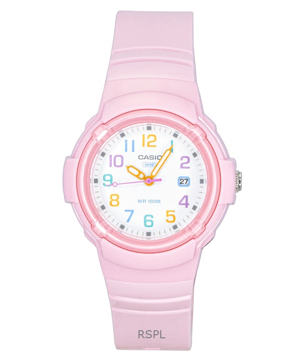 Montre Casio LX-800H-4AV pour femme, analogique, bracelet en résine biosourcée, cadran blanc, mouvement à quartz, étanche à 100 m