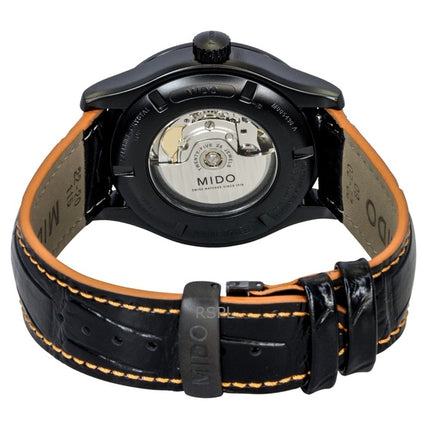 Montre homme Mido Multifort Édition Spéciale, bracelet cuir, cadran noir, automatique, étanche à 100 m, avec bracelet supplémentaire (réf. M005.430.36.051.80).