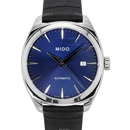 Montre homme Mido Belluna Royal Gent, bracelet en cuir noir, cadran bleu, automatique, M024.507.16.041.00