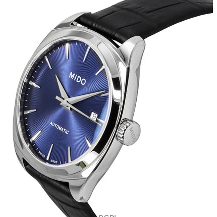 Montre homme Mido Belluna Royal Gent, bracelet en cuir noir, cadran bleu, automatique, M024.507.16.041.00