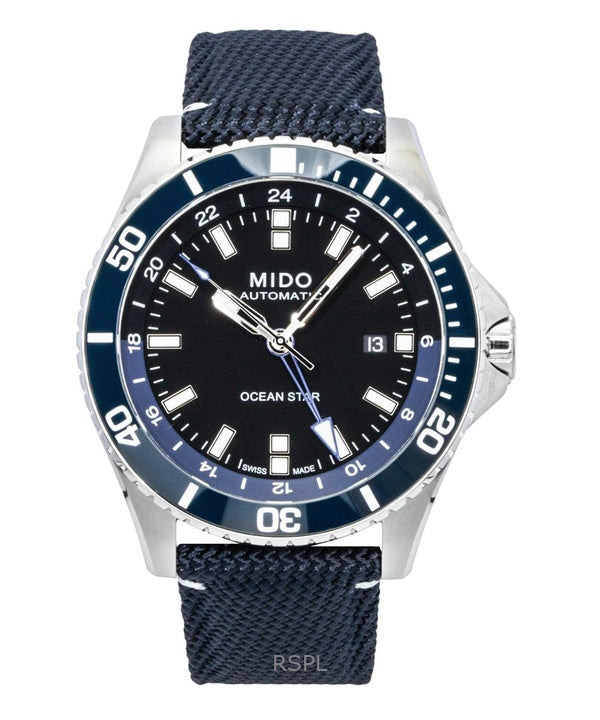 Montre homme Mido Ocean Star GMT, bracelet en tissu, cadran noir, automatique, étanche à 200 m, référence M026.629.17.051.00