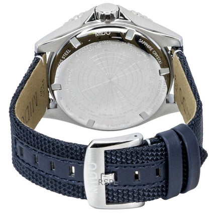 Montre homme Mido Ocean Star GMT, bracelet en tissu, cadran noir, automatique, étanche à 200 m, référence M026.629.17.051.00