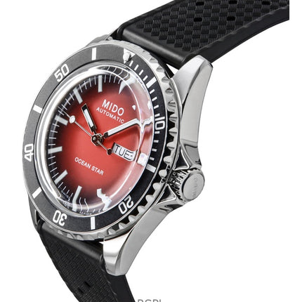 Montre de plongée automatique Mido Ocean Star Tribute pour homme, bracelet en caoutchouc dégradé, cadran rouge, M026.830.17.421.00, 200 m