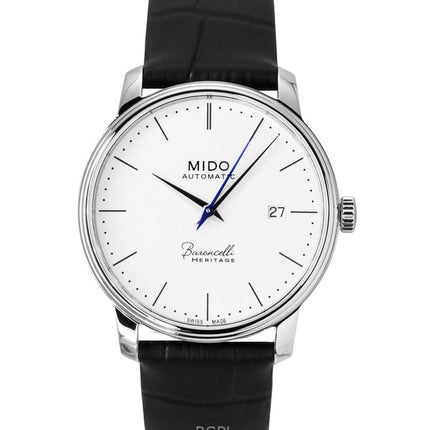 Montre homme Mido Baroncelli Heritage, bracelet cuir, cadran blanc, automatique, M027.407.16.010.00