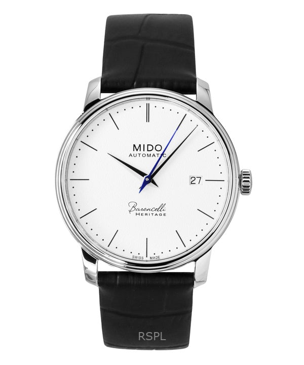 Montre homme Mido Baroncelli Heritage, bracelet cuir, cadran blanc, automatique, M027.407.16.010.00