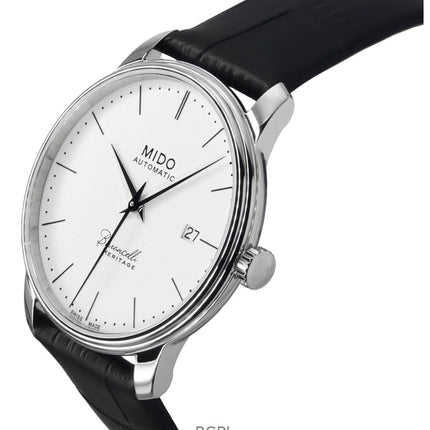 Montre homme Mido Baroncelli Heritage, bracelet cuir, cadran blanc, automatique, M027.407.16.010.00
