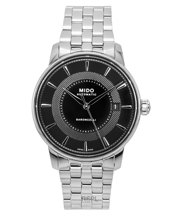 Montre homme Mido Baroncelli Signature en acier inoxydable, cadran noir, automatique, M037.407.11.051.01