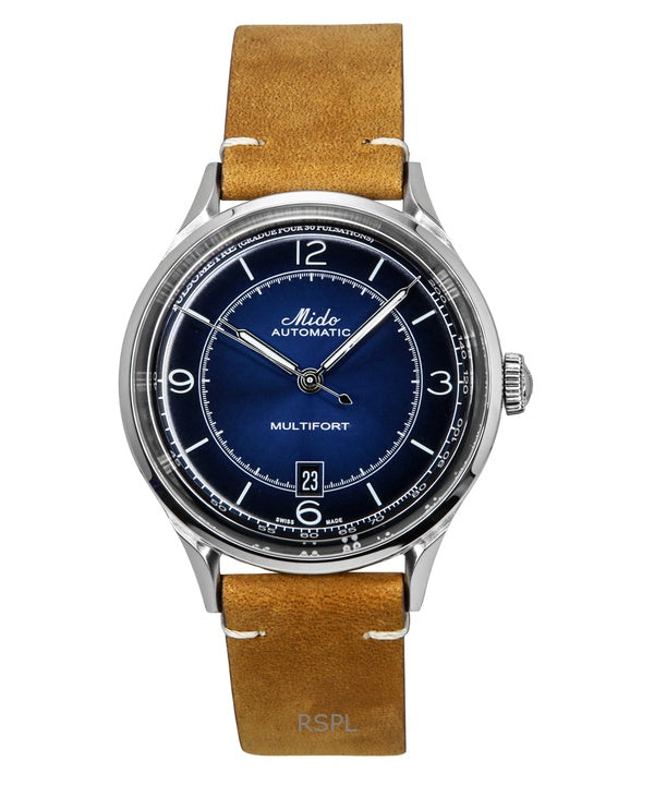 Montre homme Mido Multifort Patrimony, bracelet cuir, cadran bleu, automatique, M040.407.16.040.00