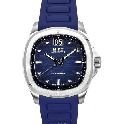 Montre homme Mido Multifort TV Big Date, bracelet en caoutchouc, cadran bleu, automatique, M049.526.17.041.00, 100 m
