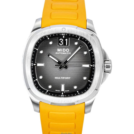 Montre homme Mido Multifort TV Grande Date, bracelet en caoutchouc, cadran gris, automatique, référence M049.526.17.081.00, étanche à 100 m
