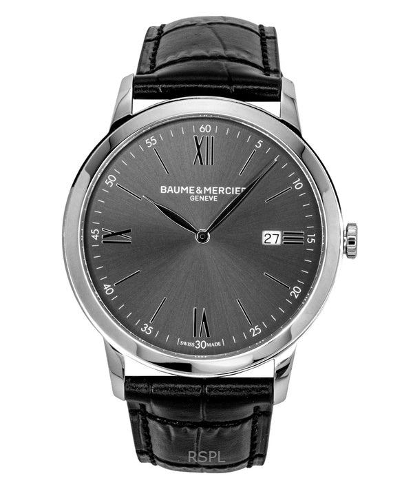 Montre homme Baume &amp; Mercier Classima, bracelet cuir, cadran noir, quartz M0A10416