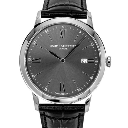 Montre homme Baume &amp; Mercier Classima, bracelet cuir, cadran noir, quartz M0A10416