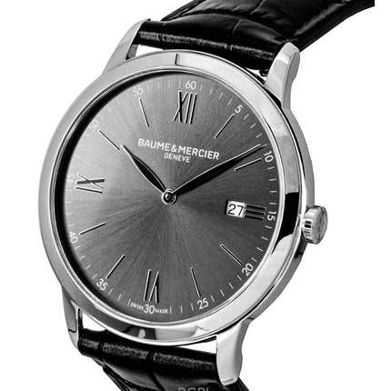 Montre homme Baume &amp; Mercier Classima, bracelet cuir, cadran noir, quartz M0A10416