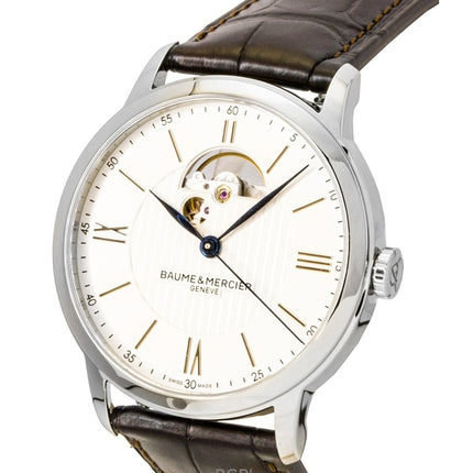 Montre homme Baume &amp; Mercier Classima, bracelet cuir, cadran argenté, automatique, modèle M0A10524