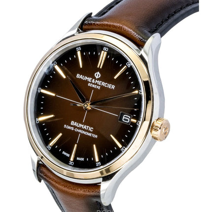 Montre homme Baume &amp; Mercier Clifton, bracelet cuir, cadran marron, automatique M0A10713