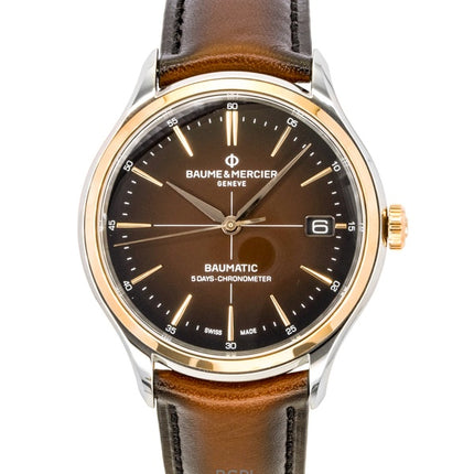 Montre homme Baume &amp; Mercier Clifton, bracelet cuir, cadran marron, automatique M0A10713