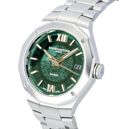 Montre homme Baume &amp; Mercier Riviera en acier inoxydable, cadran vert, automatique M0A10770, étanche à 100 m