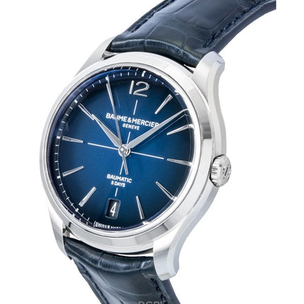Montre homme Baume &amp; Mercier Clifton, bracelet cuir, cadran bleu, automatique M0A10771