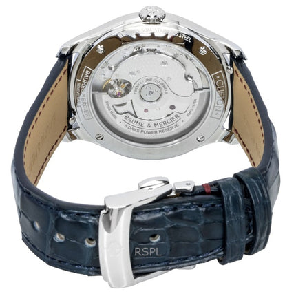 Montre homme Baume &amp; Mercier Clifton, bracelet cuir, cadran bleu, automatique M0A10771