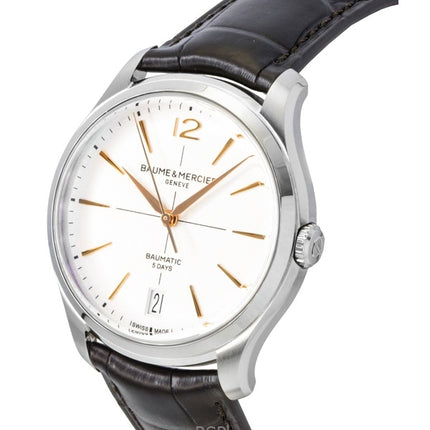 Montre homme Baume &amp; Mercier Clifton, bracelet cuir, cadran blanc cassé, automatique M0A10773