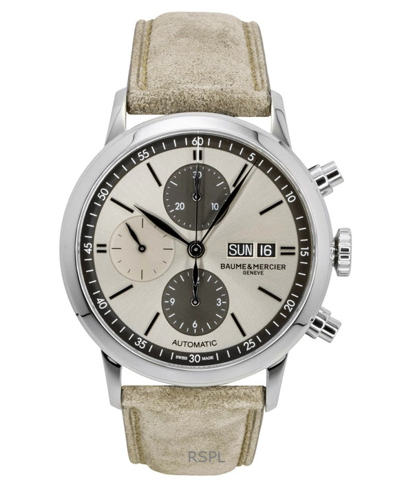 Montre homme Baume &amp; Mercier Classima Chronographe, bracelet cuir, cadran beige, automatique M0A10782