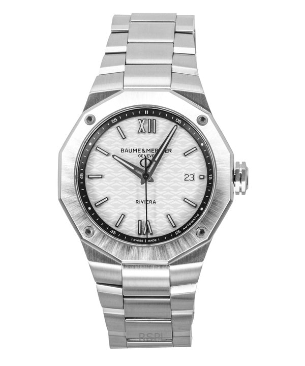 Montre homme Baume &amp; Mercier Riviera en acier inoxydable, cadran argenté, automatique M0A10829, étanche à 100 m