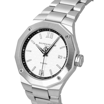 Montre homme Baume &amp; Mercier Riviera en acier inoxydable, cadran argenté, automatique M0A10829, étanche à 100 m