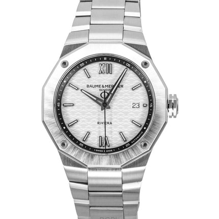 Montre homme Baume &amp; Mercier Riviera en acier inoxydable, cadran argenté, automatique M0A10829, étanche à 100 m