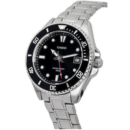 Montre Casio Standard analogique en acier inoxydable avec cadran noir et quartz MDV-107D-1A1 200M pour homme