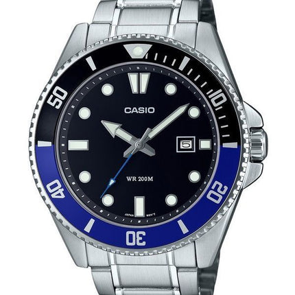 Montre Casio Standard analogique en acier inoxydable avec cadran noir et quartz MDV-107D-1A2 200M pour homme