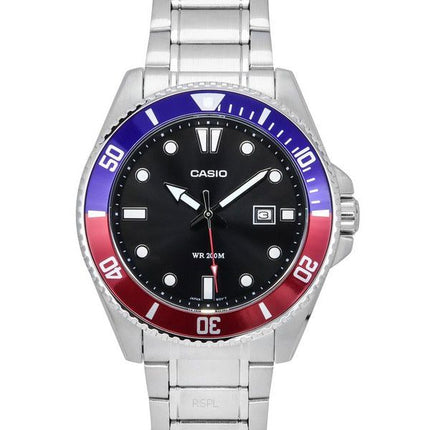 Montre Casio Standard analogique en acier inoxydable avec cadran noir et quartz MDV-107D-1A3 200M pour homme