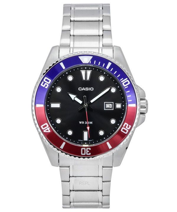 Montre Casio Standard analogique en acier inoxydable avec cadran noir et quartz MDV-107D-1A3 200M pour homme