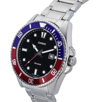 Montre Casio Standard analogique en acier inoxydable avec cadran noir et quartz MDV-107D-1A3 200M pour homme