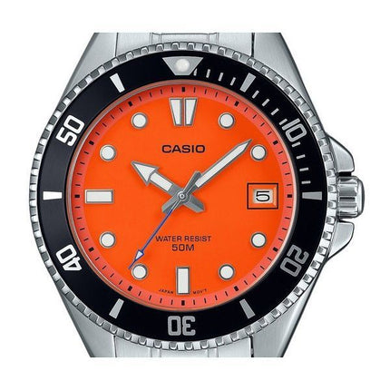 Montre analogique à quartz Casio Standard en acier inoxydable avec cadran orange MDV-10D-4A1V pour homme